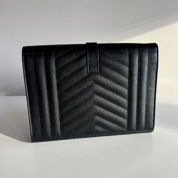 Yves Saint Laurent Black Quilted Clutch with Gold Logo - Picture 2 of 8